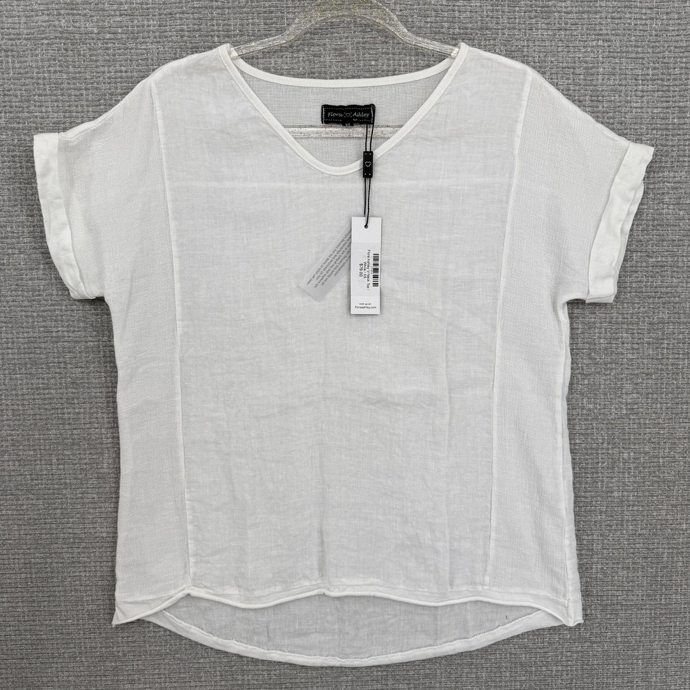 Flora Ashley Shirt Womens XS White Linen Cotton V-Neck‎ Casual Top Made Italy